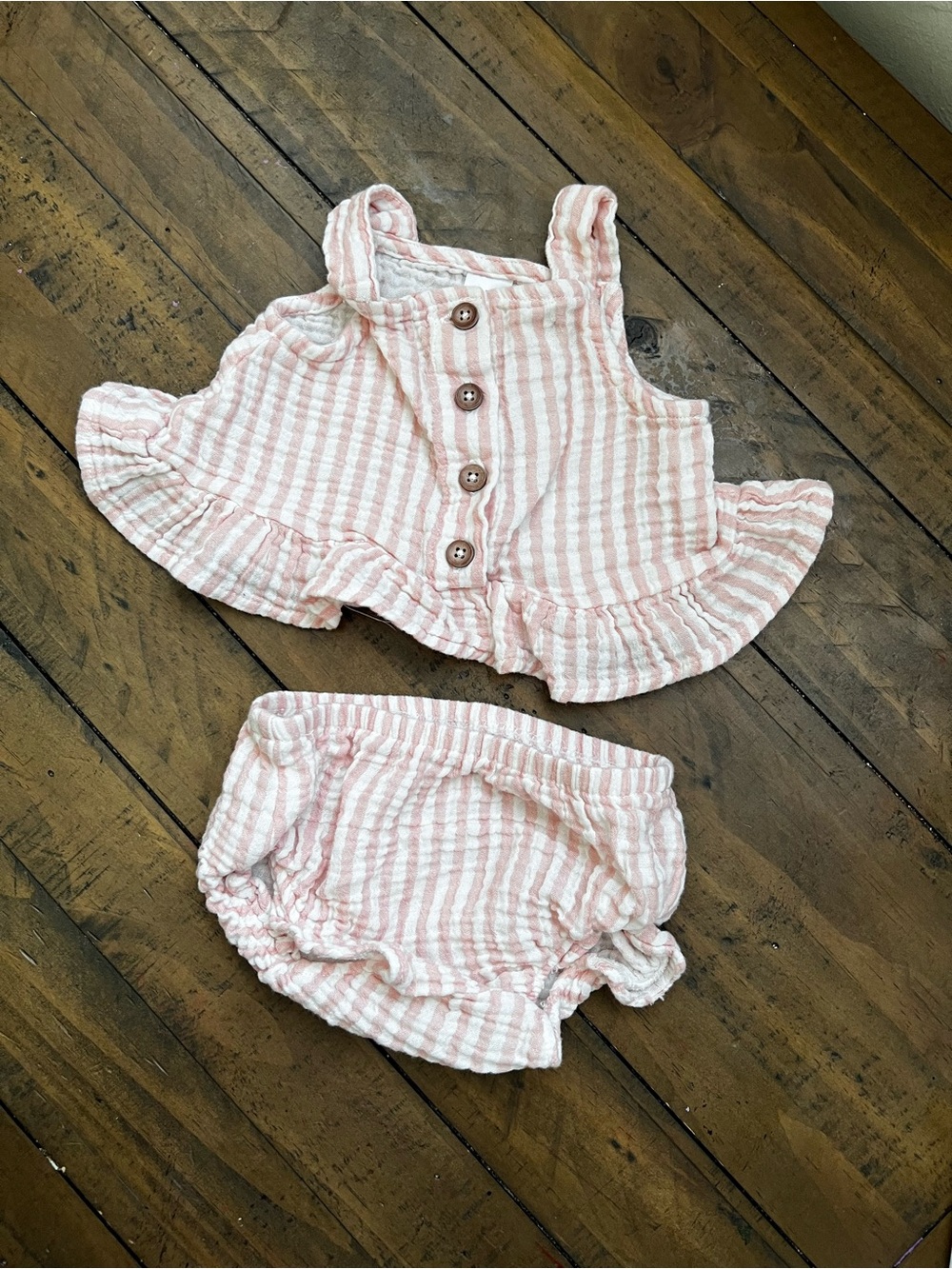 Baby Girl Pink Striped Ruffle Tank & Bloomers Set